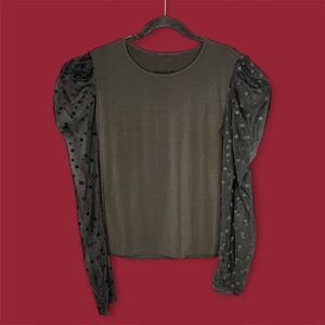 Womens Whimsigoth Black Blouse Sheer Polka Dot Puff Sleeve Grunge Sz M Coquette